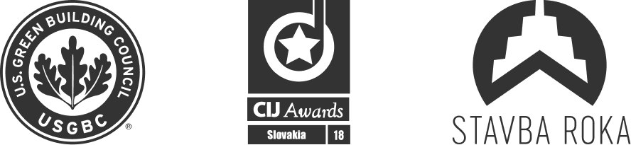 Logo organizácie U.S. Green Building Council, projektov CIJ Awards Slovakia a Stavba roka